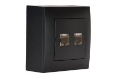 Dátová zásuvka nástenná, 2x RJ45 cat.6, tienené, protiprachové krytky, farba čierna