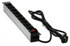 Predlžovací prívod do Racku (1U, 230VAC, 9 zásuviek, pre 19 "RACK), vypínač