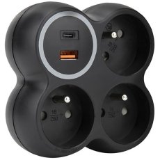 Rozbočka, 3x 15A, USB A+C rychlonabíječka 20W PD, matná černá