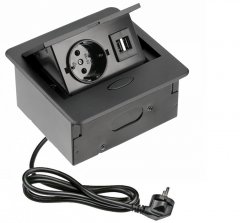 Výklopný blok AVARO, 1x zásuvka 230V schuko, 2x USB-A nabíjačka, kábel 1.5m, farba čierna