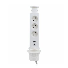 Výsuvná zásuvka, 3x 250V, 2x USB A+C nabíječka, kabel 1.5 m, barva bílá
