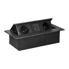 Výklopný zásuvkový blok s frézovaným krytom, 2x zásuvka 230V, 2x USB A + C nabíjačka 5V / 3,6A, bez kábla, farba grafitová - šedá