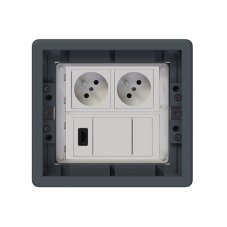 Podlahová zásuvka 2x 250V/16A (zásuvka biela) + 1x port HDMI 2.0, veko s protišmykovým krytom, farba boxu šedá, pre zvýšené podlahy