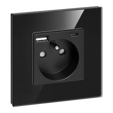 Zásuvka 1x 230V s USB-A + USB-C nabíjačkou, PD 20W, rámček sklo, pod omietku, farba čierna