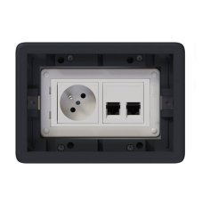 Podlahová zásuvka SF 187x132 mm, 1x 250V / 16A + 2x RJ45 cat.6, farba boxu grafit, pre liate podlahy s kazetou do poteru, vyplnenie veka materiálom podlahy
