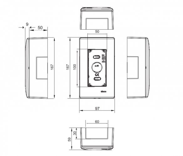 Nástenný box S500, 1x dvojzásuvka 250V, bez kábla, farba biela