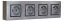 Nástenný zásuvkový blok, 4x 250V/16A, šedej metalizovanej farby s čierným ozdobným rámom, bez kábla