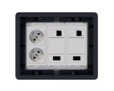 Podlahová zásuvka 2x 250V/16A (zásuvka bílá), 2x RJ45 cat.6, 2x HDMI, plné víko, barva boxu grafitová, s pouzdrem pro lité podlahy