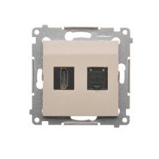 Zásuvka HDMI + dátová RJ45 cat. 6 (zariadenie s krytom), Simon 54, farba krémová
