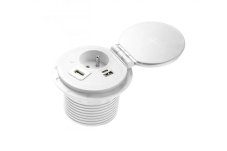 Zásuvka CHARGER PLUS, 1x 230V, indukčná a USB A+C nabíjačka, vymeniteľné zásuvky USB-A, HDMI, RJ-45, farba biela