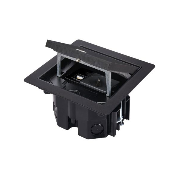 Robustní podlahová zásuvka 1x 250V/16A + 1x port RJ45 cat.6, jednoduchý zámek, krytí IP66, pro zvýšené podlahy, barva černá matná