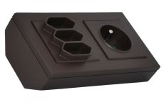 Rohová zásuvka, 1x 250V/16A + 3x 250V EURO (plochá), farba čokoládová, bez kábla