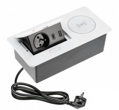 Výklopný blok AVARO PLUS, 1x 230V, 2x USB-A/C nabíjecí, 1x bezdrátová nabíječka Qi, kabel 1.5m, barva bílá