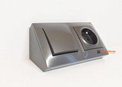 Rohová zásuvka 1x 250V / 16A se schodiskovým vypínačom, farba antracitová metalíza, bez kábla