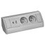 Rohový zásuvkový blok, 2x zásuvka 230V + 2x USB nabíječka A+C 5V, šedo-stříbrná barva