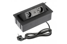 Výklopná zásuvka 2x 230V, 2x USB A+C nabíjací 15W, farba čierna, kábel o dĺžke 1.5m