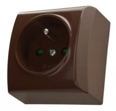 Nástěnná zásuvka 1x250V/16A s uzemněním, clonky,  barva hnědá