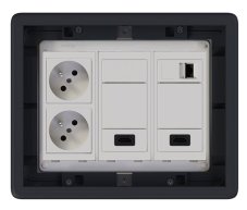 Podlahová zásuvka 2x 250V/16A (zásuvka biela), 1x RJ45 cat.6, 2x HDMI, plné veko, farba boxu grafitová, s puzdrom pre liate podlahy