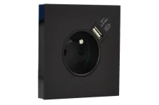 Zásuvka 250V/16A s USB nabíjačkou Smartcharge, Simon 100, akrylátové sklo, čierna matná farba