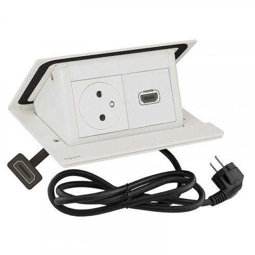 Pop-up blok INCARA 1x zásuvka 250V surface + 1x HDMI 2.0 + montážní rám, barva bílá, kabel 2m