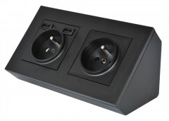 Rohová zásuvka 2x 250V s 2x USB-A nabíjačkou v čiernej matnej farbe, bez kábla