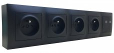 Zásuvkový blok nástenný 4x 250V/16A +  2x RJ45 tienený cat.6, bez kábla, farba čierna matná
