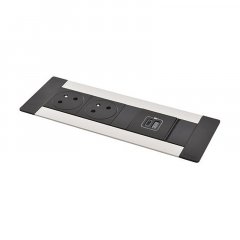 Zapustený blok INCARA Multilink (horizontálna verzia), 2x zásuvka 250V Surface, 1x dvojitá USB A+C nabíjačka, kábel 2m, farba čierno-strieborná