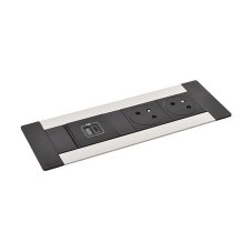 Zapuštěný blok INCARA Multilink (horizontální verze), 2x zásuvka 250V Surface, 1x USB C Power Delivery 30W pro rychlé nabíjení, kabel 2m, barva černo-stříbrná