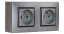 Nástenný zásuvkový blok, 2x 250V/16A, šedej metalizovanej farby s čierným ozdobným rámom, bez kábla