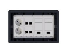 Podlahová zásuvka 2x 250V/16A, 4x RJ45 cat.6, 2x HDMI, barva boxu grafitově-šedá, s pouzdrem pro lité podlahy