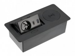 Výklopný blok AVARO PLUS, 1x 230V, 2x USB-A/C nabíjecí, 1x bezdrátová nabíječka Qi, kabel 1.5m, barva černá