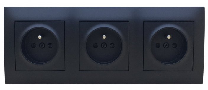 Zásuvkový blok nástenný 3x 250V / 16A s clonkami, bez kábla, čierna matná