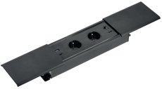 Zásuvkový blok PRESTINO s posuvným víkem, 2x zásuvka,  2x USB A/C , 1x HDMI 2.0, 1x RJ45 cat.6, kabel 1.5m, barva černá