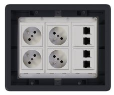 Podlahová zásuvka 4x 250V/16A (zásuvka biela) + 4x port RJ45 cat. 6, farba boxu grafitovo-šedá, pre zvýšené podlahy