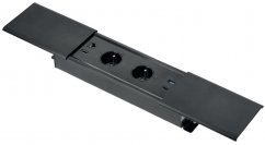 Zásuvkový blok PRESTINO s posuvným víkem, 2x zásuvka,  2x USB A/C , 1x HDMI 2.0, 1x RJ45 cat.6, kabel 1.5m, barva černá