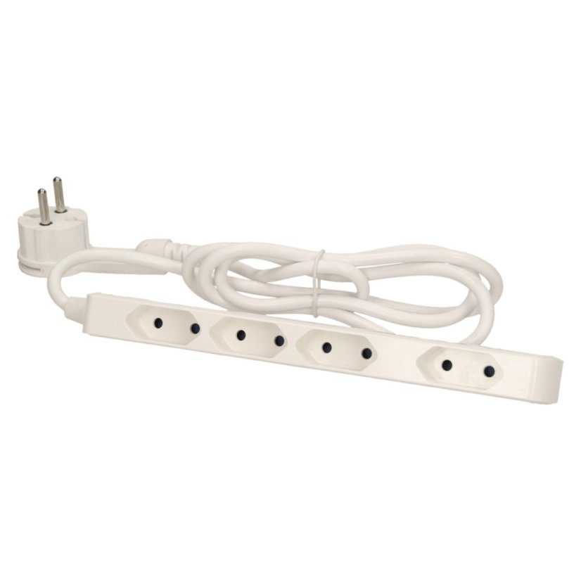 Predlžovací kábel mini, 4x zásuvka, zástrčka s rukoväte, farba biela, kábel 1.4m