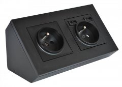 Rohová zásuvka 2x 250V s 2x USB-A nabíječkou v černé matné barvě, bez kabelu