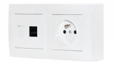 Zásuvkový blok nástěnný 1x 250V/16A, 1x RJ45, bez kabelu, barva bílá lesklá
