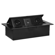 Výklopný zásuvkový blok s frézovaným krytom, 2x zásuvka 230V, 2x USB A + C nabíjačka 5V / 3,6A, bez kábla, farba čierna