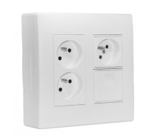 Nástenný box S500, 3x zásuvka 250V + 1x dáta RJ45, bez kábla, farba čisto biela