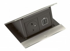 Pop-up blok INCARA 1x zásuvka 250V + nabíječka USB A+C 15W + montážní rám, broušený hliník, kabel 2m