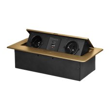 Výklopný zásuvkový blok s frézovaným krytem, 2x zásuvka 230V, 2x USB A+C nabíječka 5V / 3.6A , bez kabelu, barva zlatá