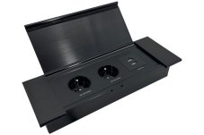 Zásuvkový blok s výklopným krytem, 2x 230V, 2x USB nabíječka A+C 3.6A, kabel 1.5m, barva černá
