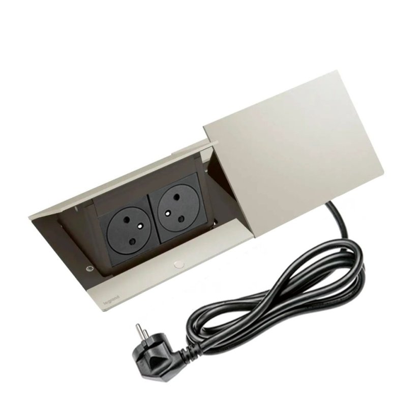 Pop-up blok INCARA 4x zásuvka 250V, (proti sobě), povrch hliník, kabel 2m