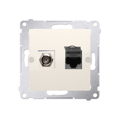 Zásuvka antény typu "F" + dátová RJ45 cat. 6 (zariadenie s krytom), Simon 54, farba krémová