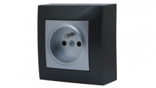 Zásuvkový blok nástěnný 1x 250V/16A bez kabelu, barva antracitová a stříbrná metalíza