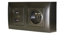 Zásuvkový blok nástenný 1x 250V / 16A + 2x USB nabíjačka, farba antracitová metalíza, bez kábla