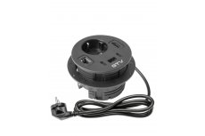 Vestavná zásuvka Rondo, 1x 230V (schuko), 1x USB-A + 2x USB-C nabíječka, 1x RJ45, 1x HDMI, kabel 1.5m, barva černá