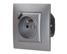 Zásuvka v rámčeku pod omietku, 1x 250V/16A s USB nabíjačkou, šedej matnej farby