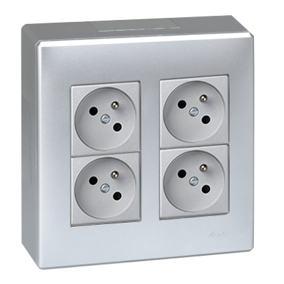 Nástenný box S500, 4x zásuvka 250V, bez kábla, povrch hliník